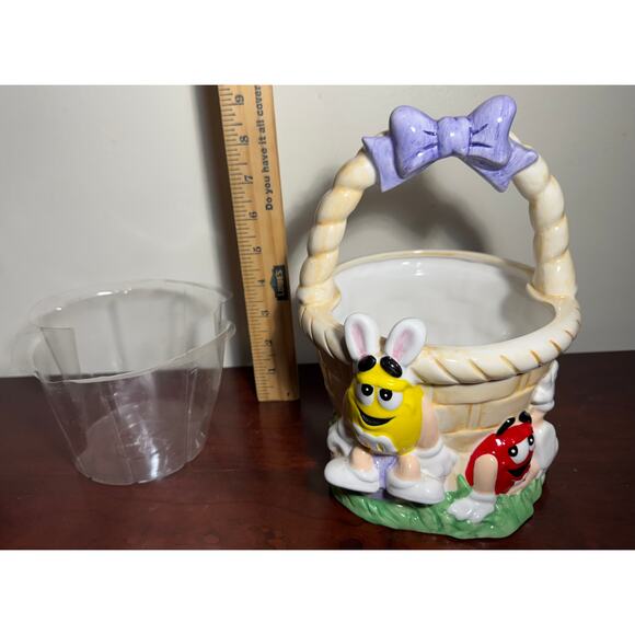 Red & Yellow M&M’s Mars Candy Ceramic Easter Basket Mars FTD Planter 9” Tall - Picture 6 of 8